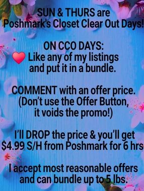 Msg Sun&Th for ⬇️ PRICES & S/H! Save $s + Get $4.99 SH on Closet Clear Out Days!